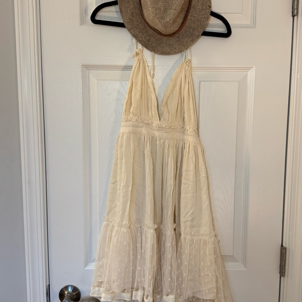 Cream Halter Dress with Polka Dot Skirt